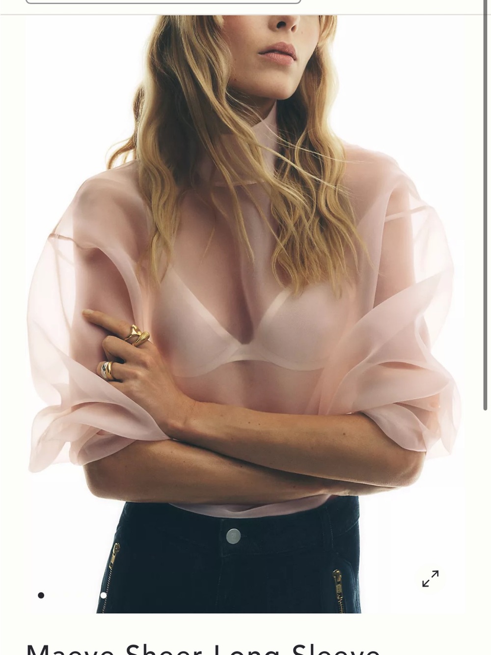 Maeve Sheer Blush Organza Puff-Sleeve Blouse